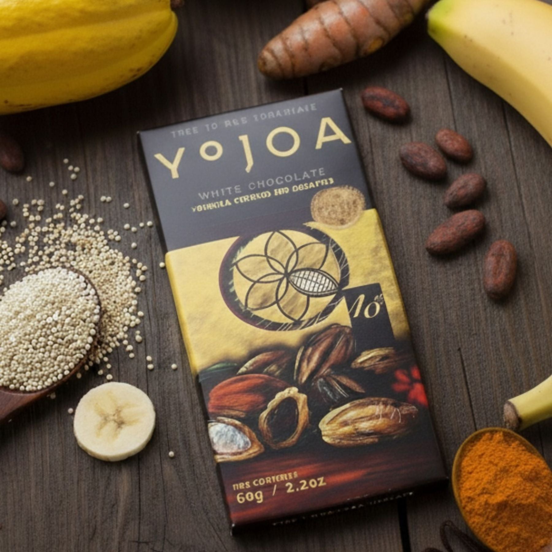 Yojoa 40% White Chocolate with Banana, Turmeric, and Amaranth