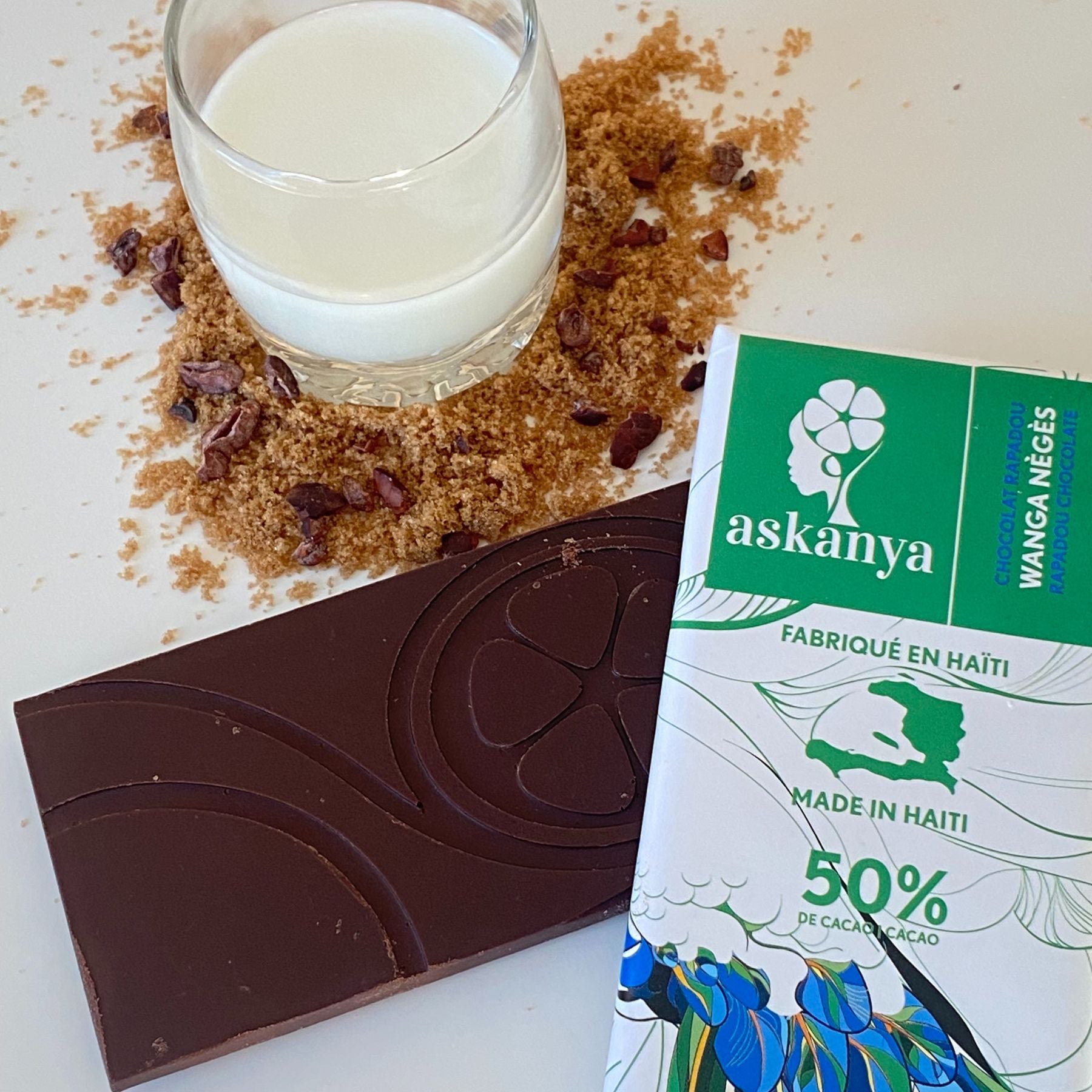 Askanya Chocolate Haiti Single Origin-Made 50% Cacao Content Dark Milk Chocolate made with Rapadou Artisanal Cane Sugar