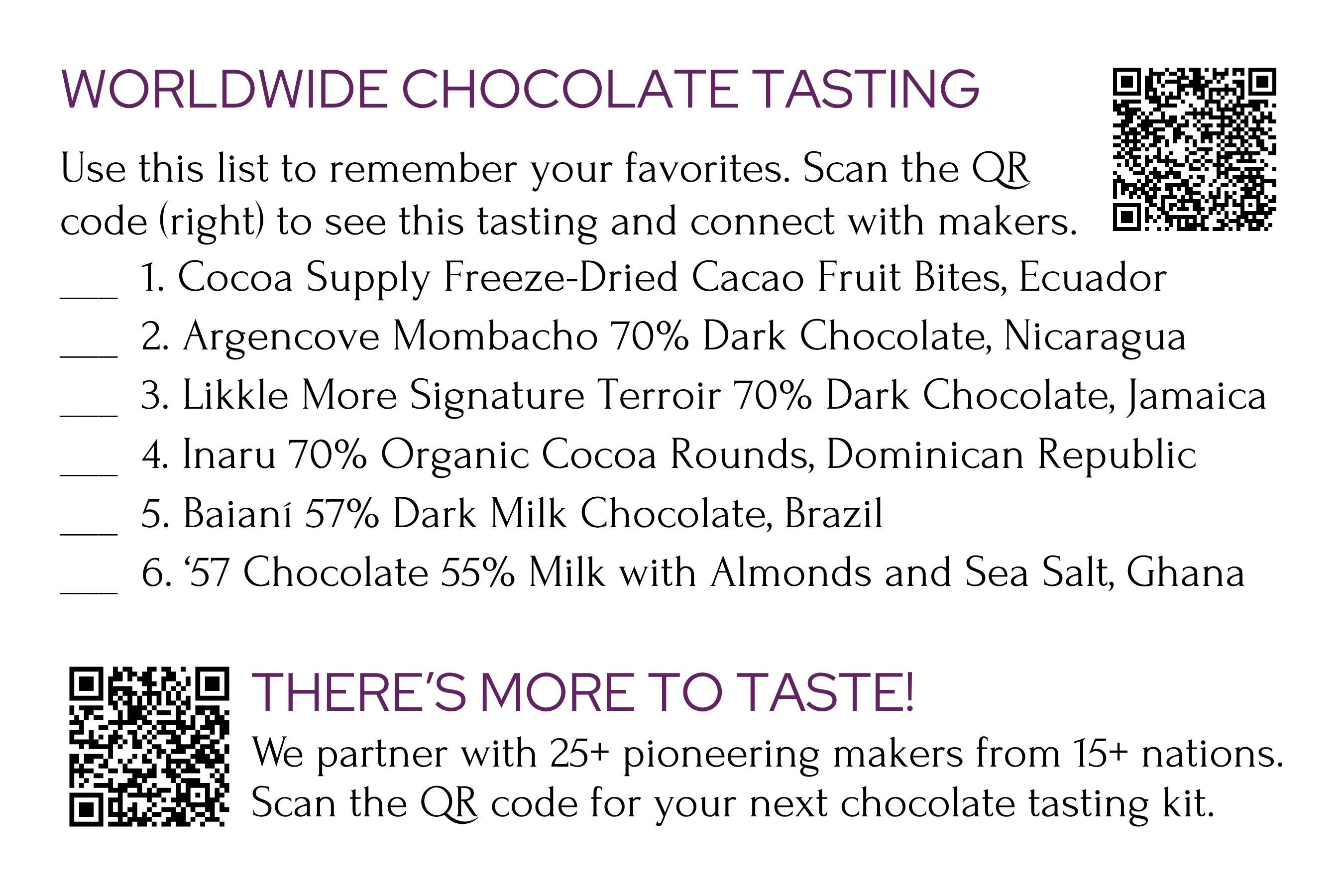 Worldwide Chocolate Tasting Kit - Dark & Milk Chocolates + Cacao Fruit